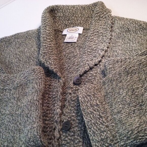 Vintage 80s Talbots Cardigan Sweater Lady-L Wool Scallop Shawl-Collar Olive - Picture 8 of 9